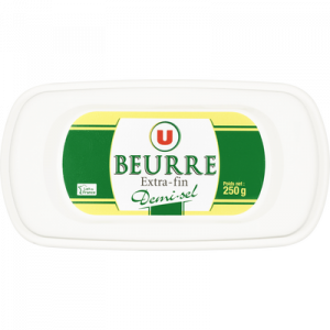 Beurre extra fin demi-sel U, 80% de MG, barquette de 250g
