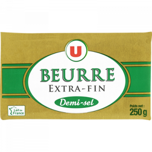 Beurre extra fin demi-sel U, 80% de MG, plaquette de 250g