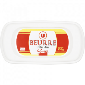 Beurre extra fin doux 82%mg, U barquette 250g