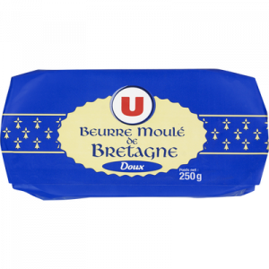 Beurre moulé de Bretagne doux U, 82% de MG, plaquette de 250g