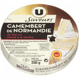 Camembert de Normandie AOP au lait cru U SAVEURS, 22%MG, 250g