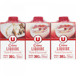 Crème entière liquide UHT U, 30%MG, 3x20cl