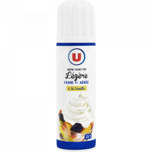 Crème légère sucrée et vanillée UHT sous pression U, 21%MG, 250g