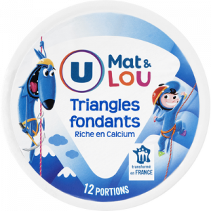 Fromage fondant pasteurisés en triangle U MAT&LOU, boite ronde de 12soit 200g