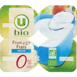 Fromage frais nature au lait pasteurisé U BIO, 0% de MG, pack de 400g