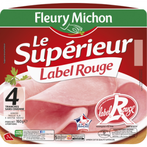 Jambon Le Supérieur Label Rouge sans couenne FLEURY MICHON, 4 tranches160g