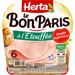 Jambon de Paris Découenné Dégraissé sans gluten Le Bon Paris HERTA, 6tranches de 255g