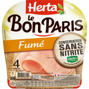 Jambon fumé conservation sans nitrites, Le Bon Paris HERTA, 4 tranches, 140g