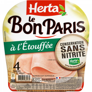 Jambon à l'étouffée conservation sans nitrites, Le Bon Paris HERTA, 4tranches, 140g