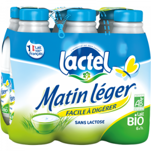 LACTEL Matin léger lait sans lactose bio UHT 6x50cl 