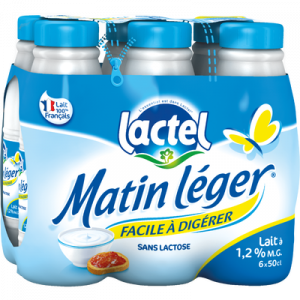 Lait UHT à teneur réduite en lactose 1,2%mg, MATIN LEGER bouteille 6x50cl