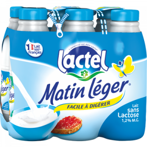 Lait UHT à teneur réduite en lactose 1,2%mg,MATIN LEGER, bouteille 6x1litre