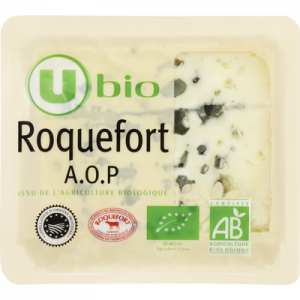 Roquefort AOP lait cru biologique U BIO, 32% de MG, tranche 100g