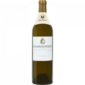 Vin blanc IGP Pays d'Oc Chardonnay grande réserve U SAVEURS, bouteillede 75cl