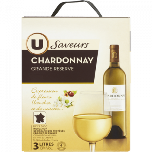 Vin blanc Pays d'Oc IGP Chardonnay grande réserve U SAVEURS, fontaineà vin de 3l