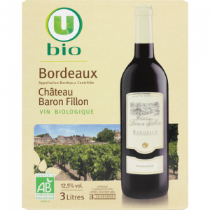 Vin rouge AOC Bordeaux Château Baron Fillon U BIO, fontaine à vin de 3l