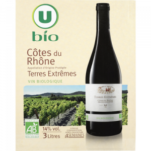 Vin rouge AOP Côtes du Rhône Terres Extrêmes U BIO, fontaine à vin de3l