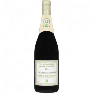 Vin rouge AOP Côtes du Rhône villages Croix des Alliances sans sulfites ajoutés bio U, bouteille de 75cl