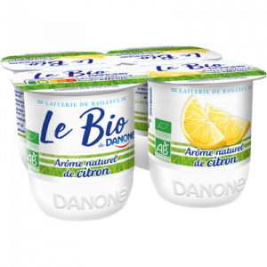 Yaourt sucré à l'arôme naturel de citron Bio DANONE, 4x125g