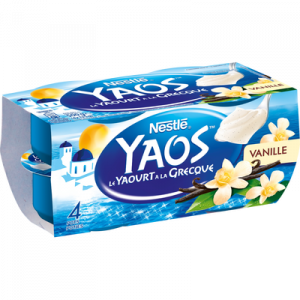 Yaourt yaos à la grecque brassé sucré saveur vanille NESTLE, 4x125g