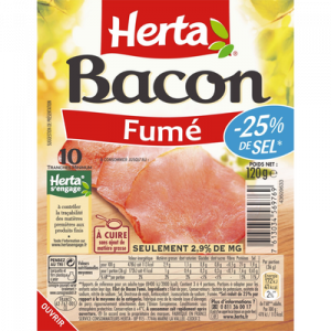 Bacon sel réduit HERTA, 10 tranches, 120g