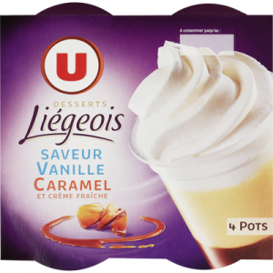 Dessert liégois saveur vanille sur lit de caramel et crème fouettée U,4x100g