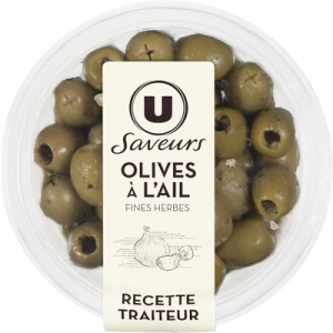 Olives vertes à l'ail saveurs U, pots de 150g
