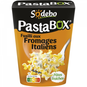 Pasta Box fusilli aux fromages Italiens SODEBO, 300g