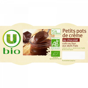 Petits pots de crème cuit au four au chocolat issus de l'agriculture biologique U BIO, 2x100g