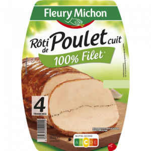Rôti de poulet cuit FLEURY MICHON, 4 tranches, 160g