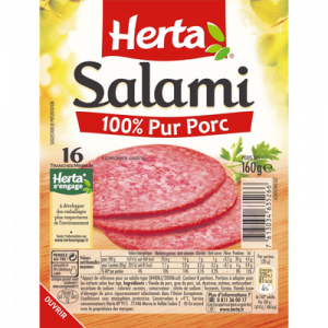 Salami 100% pur porc HERTA, 16 tranches, 160g