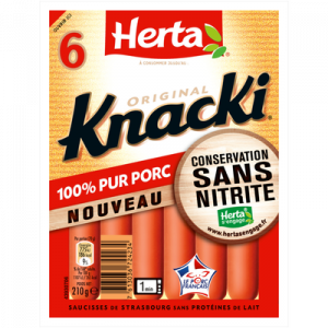 Saucisses de Strasbourg Knacki Original sans nitrite HERTA, 6 unités,210g