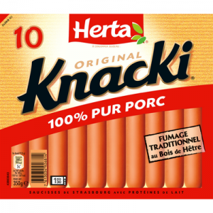Saucisses de Strasbourg Knacki original HERTA, 10 sachets micro-ondable de 350g
