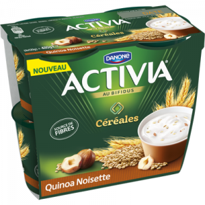 Spécialité laitière sucrée au quinoa et à la noisette ACTIVIA, 4x120g