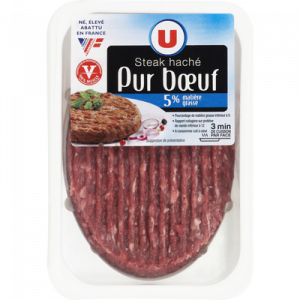 Steak haché, 5% MAT.GR., U, France, VBF 100% muscle, 1 pièce, 125g