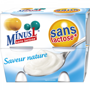 Yaourts nature sans lactose MINUS L, 4x125g