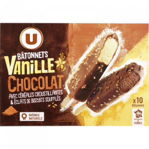 Bâtonnets vanille et chocolat U, 10 unités, 370g
