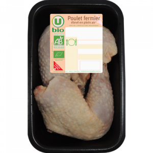 Cuisse de poulet fermier blanc, U BIO, France, 2 pièces 560 g