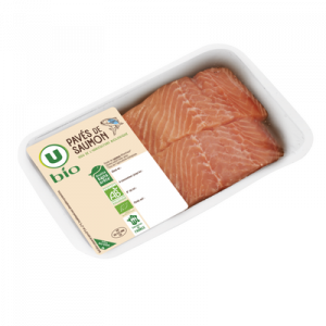 Pavé de saumon atlantique avec peau, salmo salar, U BIO, élevé en Irlande, 2 pièces, barquette, 250g