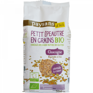 Petit épeautre en grains de Gascogne bio PAYSANS D'ICI, boîte de 500g