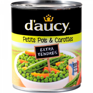 Petits pois extra-tendres et carottes D'AUCY, boîte 44, 530g