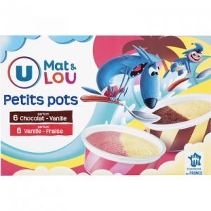 Petits pots vanille fraise & vanille chocolat U MAT & LOU, 12 unités,342g