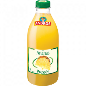 Pur jus d'ananas réfrigéré ANDROS, bouteille de 1 litre