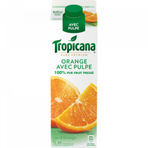 Pur jus d'orange réfrigéré avec pulpe TROPICANA Pure Premium, brique de 1 litre