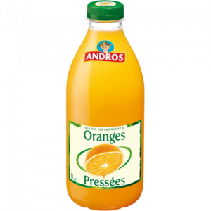 Pur jus d'oranges réfrigéré ANDROS, bouteille de 1 litre