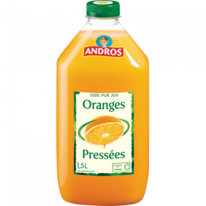 Pur jus orange réfrigéré ANDROS bouteille 1,5 litre
