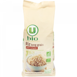 Riz long semi-complet étuvé 10 minutes U BIO, paquet de 500g