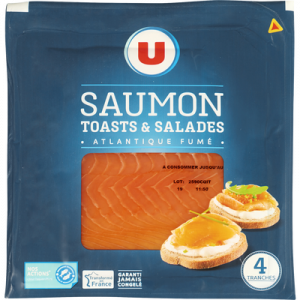 Saumon fumé Atlantique Norvège Toasts et salades U, 4 tranches soit 80g